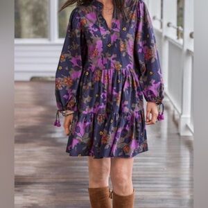 Oliphant Suzani balloon sleeve dress purple floral boho mini size XS